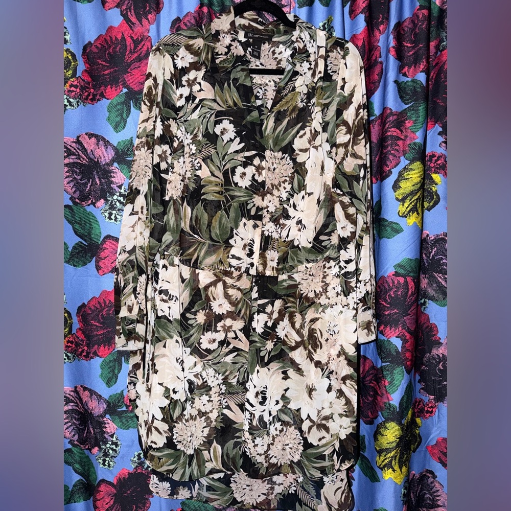 INC International Concepts Green and Brown Floral Blouse